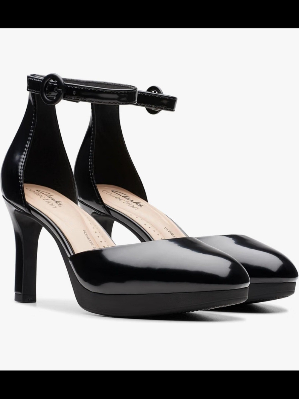 Clarks Black Patent Ankle-Strap Pumps